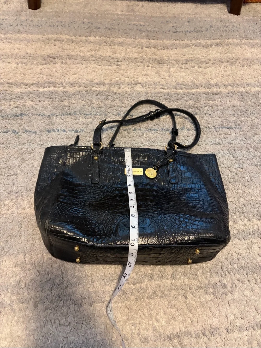 Brahmin Black Croc Embossed Leather Tote Bag Shoulder Purse Gold Hardware Large - Picture 12 of 15